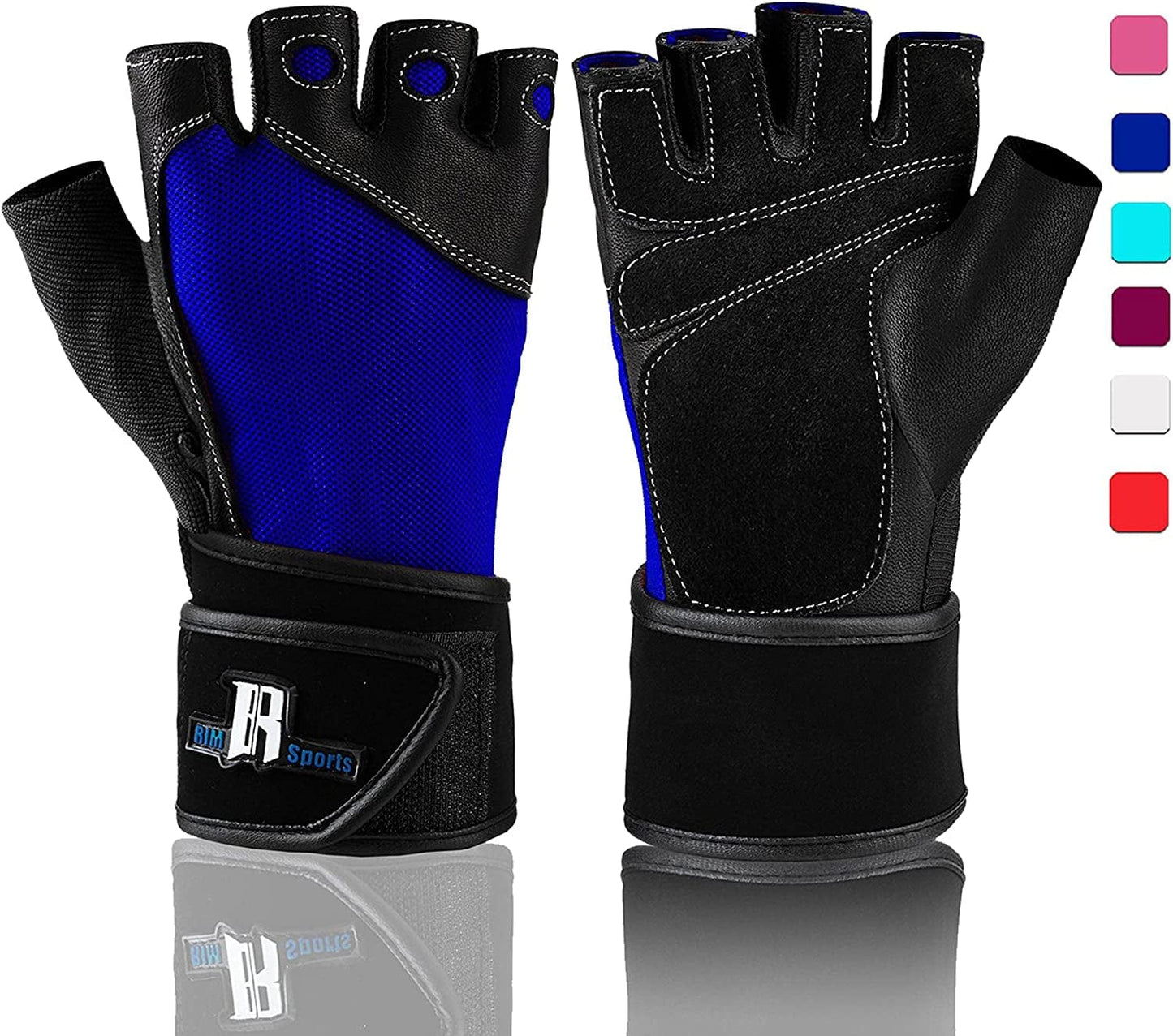 Rimsports Premium Leather Weight Lifting Gloves with Wrist Support for Supreme Protection Wrist Wrap Gloves with Palm Padded and Thumb Protected Workout Gloves for Weightlifting, Pullups & Deadlift