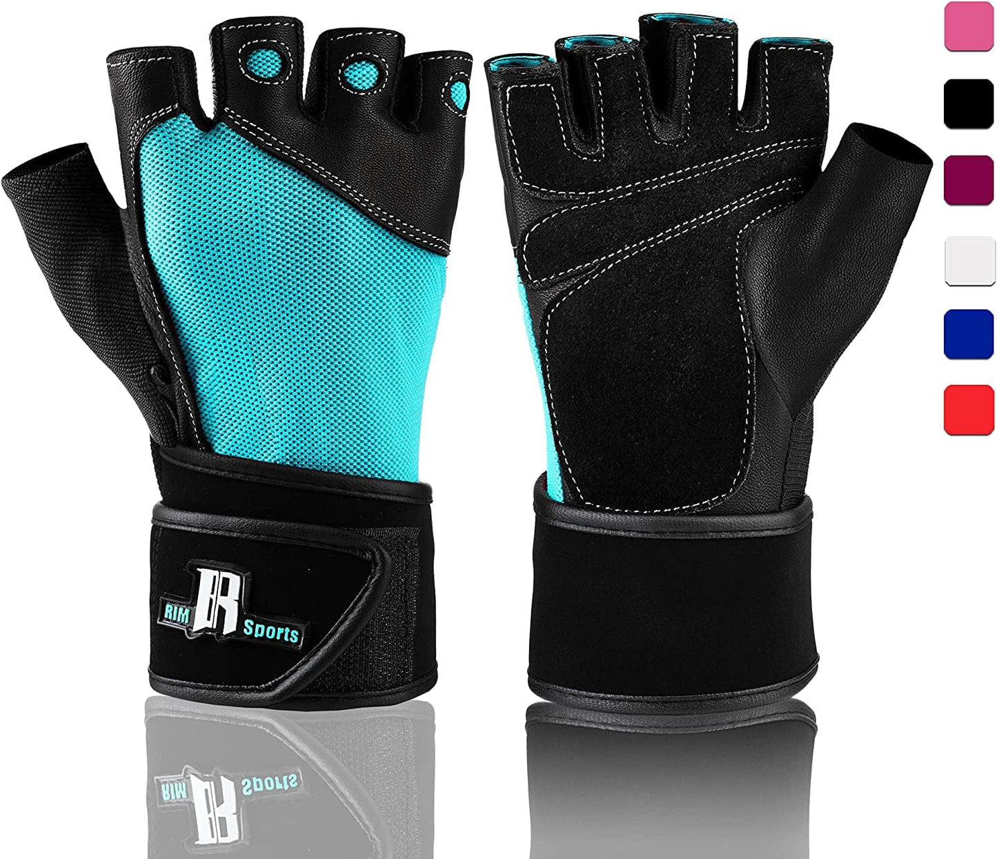 Rimsports Premium Leather Weight Lifting Gloves with Wrist Support for Supreme Protection Wrist Wrap Gloves with Palm Padded and Thumb Protected Workout Gloves for Weightlifting, Pullups & Deadlift