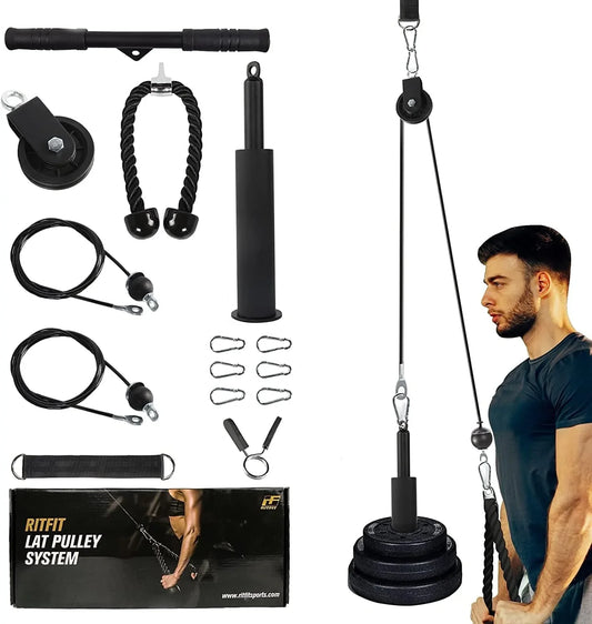 Ritfit Power Cage Assessories, LAT Pulley System, Weight Plate Holders, 2X2 J-Hooks/J-Cups, Landmine Base, Cable Mashine for Gym