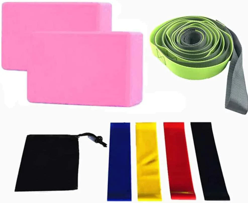 Salimdy 8-In-1 Yoga Set, 1 Yoga Strap, 2 EVA Foam Soft Non-Slip Yoga Blocks, 4 Resistance Bands with 1 Bags for Yoga, Pilates, Stretching and Toning Workouts