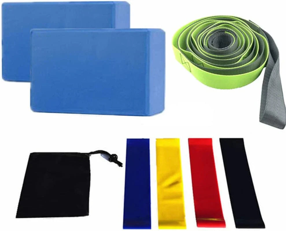 Salimdy 8-In-1 Yoga Set, 1 Yoga Strap, 2 EVA Foam Soft Non-Slip Yoga Blocks, 4 Resistance Bands with 1 Bags for Yoga, Pilates, Stretching and Toning Workouts