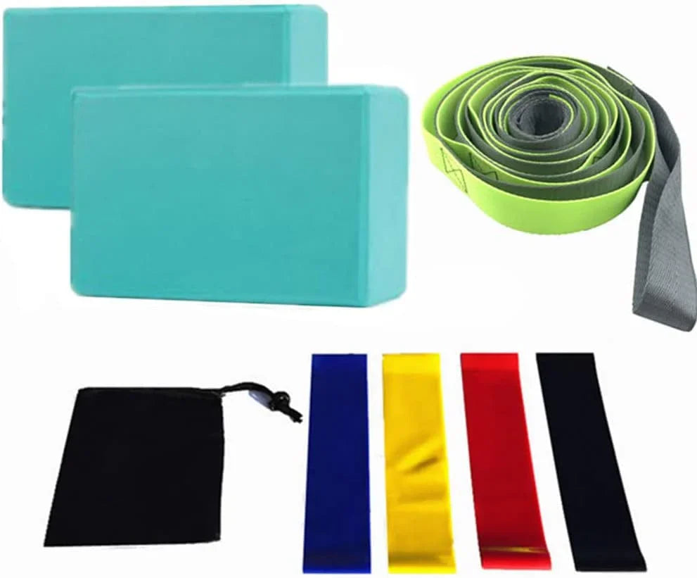 Salimdy 8-In-1 Yoga Set, 1 Yoga Strap, 2 EVA Foam Soft Non-Slip Yoga Blocks, 4 Resistance Bands with 1 Bags for Yoga, Pilates, Stretching and Toning Workouts