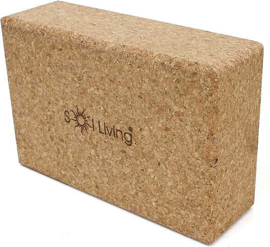 Sol Living Yoga Block Cork Brick Stretching Pilates Meditation Exercise Equipment Support Deepen Poses Odor Free Non Slip Yoga Accessories - 4" X 6" X 9"