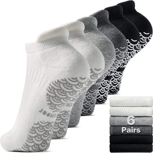 Sportneer Non Slip Grip Socks Unisex : 6 Pack Pilates Socks Women Yoga Socks for Hospital Barre Soccer Sticky Grippers Socks
