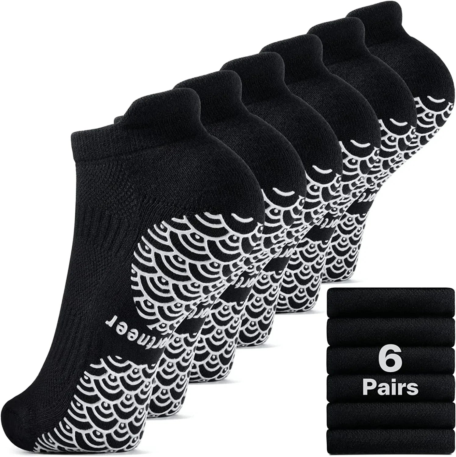 Sportneer Non Slip Grip Socks Unisex : 6 Pack Pilates Socks Women Yoga Socks for Hospital Barre Soccer Sticky Grippers Socks