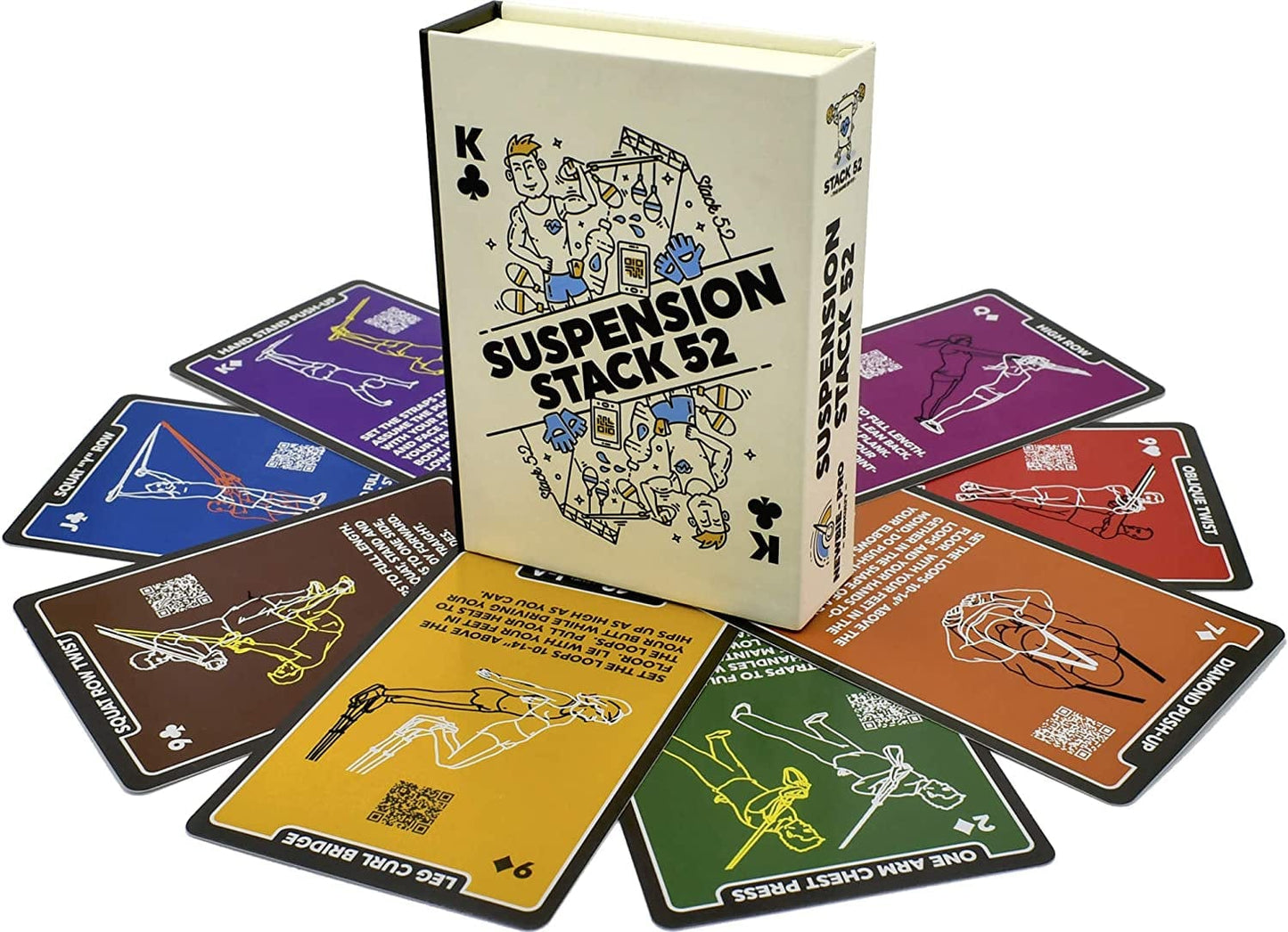 Stack 52 Suspension Exercise Cards. Compatible with All Suspension Trainers. Suspended Bodyweight Resistance Workout Game. Video Instructions Included. Fun Home Fitness Program.