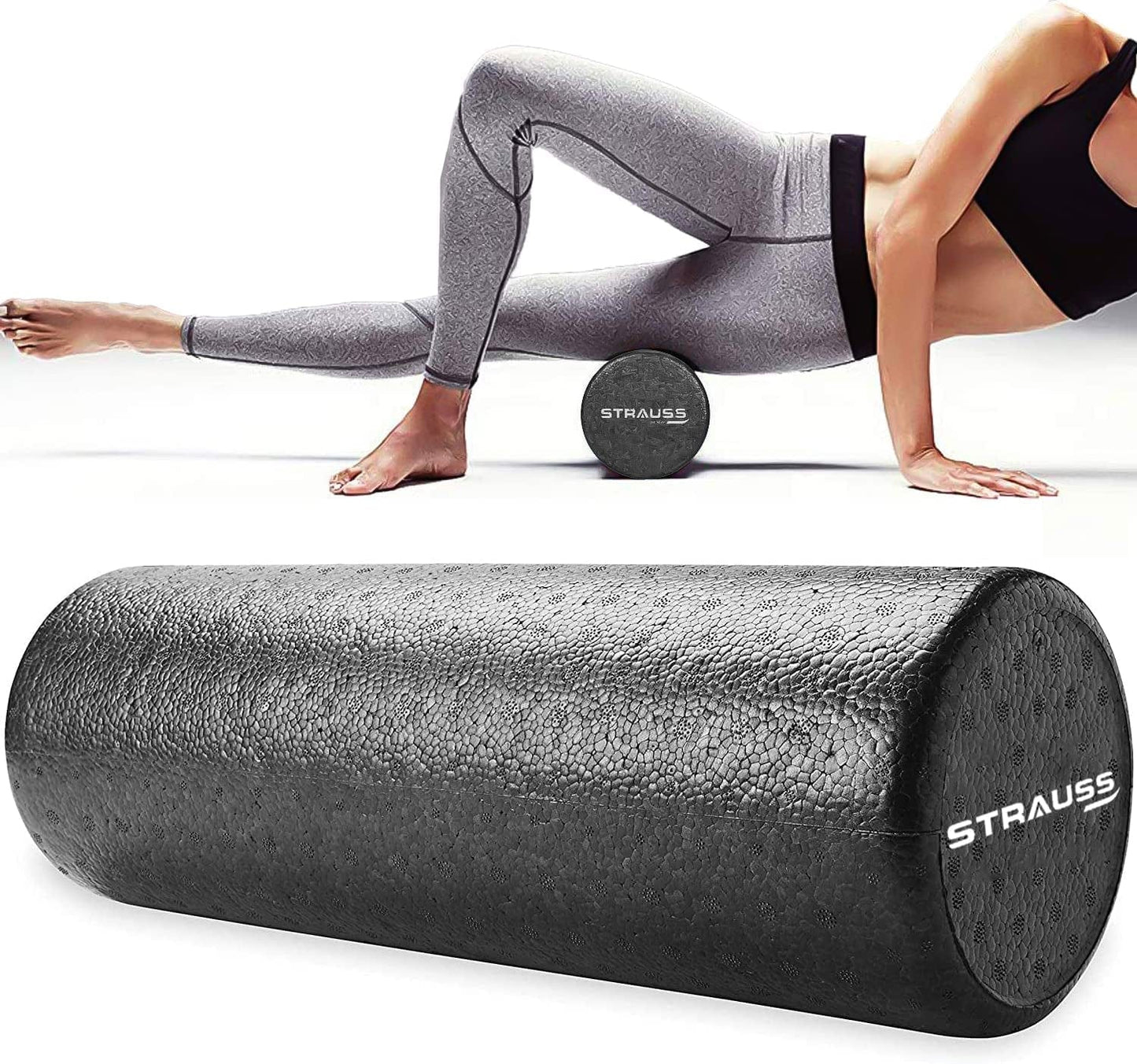 STRAUSS High Density Foam Roller, 45Cm, (Black)