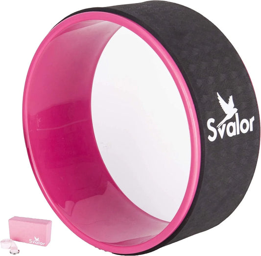 SVALOR Yoga Wheel for Stretching Set with Strap and Block - Comfortable Spine Roller Wheel - Back Stretcher Ring for Pain Relief - Dharma Yoga Stretch Circle - Essential Yoga Accessories Equipment