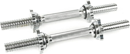 Threaded Dumbbell Chrome Handles, 14-Inch Adjustable Dumbbell Bar Handles, Fits 1-Inch Diameter Standard Weight Plates, Weightlifting Accessories Sold in Pair