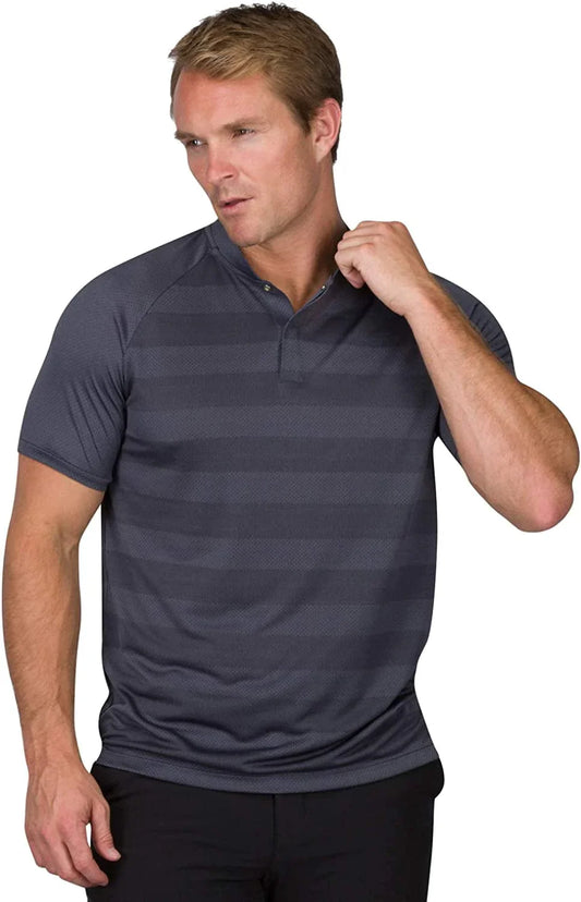 Three Sixty Six Golf Shirts for Men - Dry Fit Collarless Polo Shirts - Lightweight and Breathable, Stripe Design