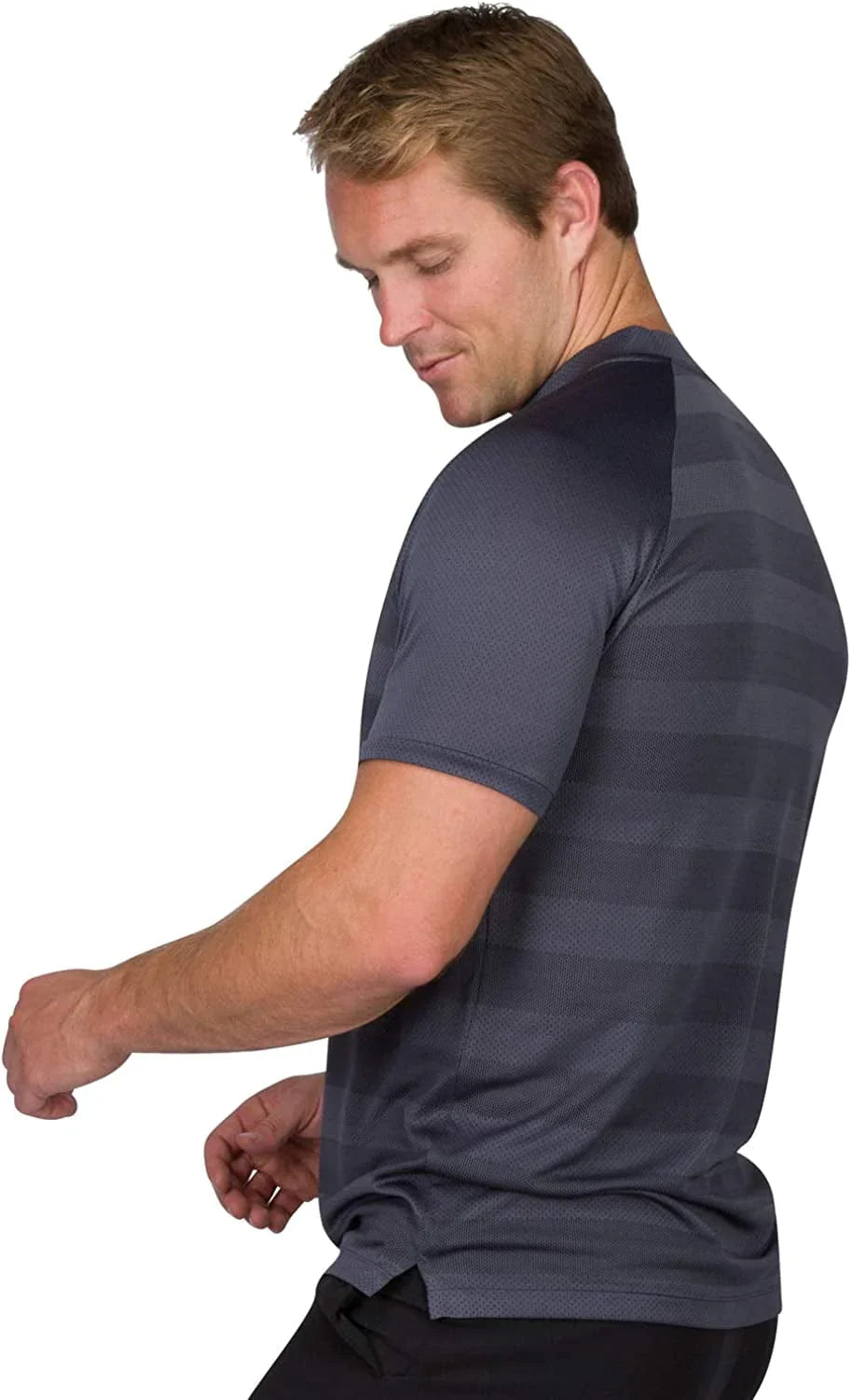 Three Sixty Six Golf Shirts for Men - Dry Fit Collarless Polo Shirts - Lightweight and Breathable, Stripe Design