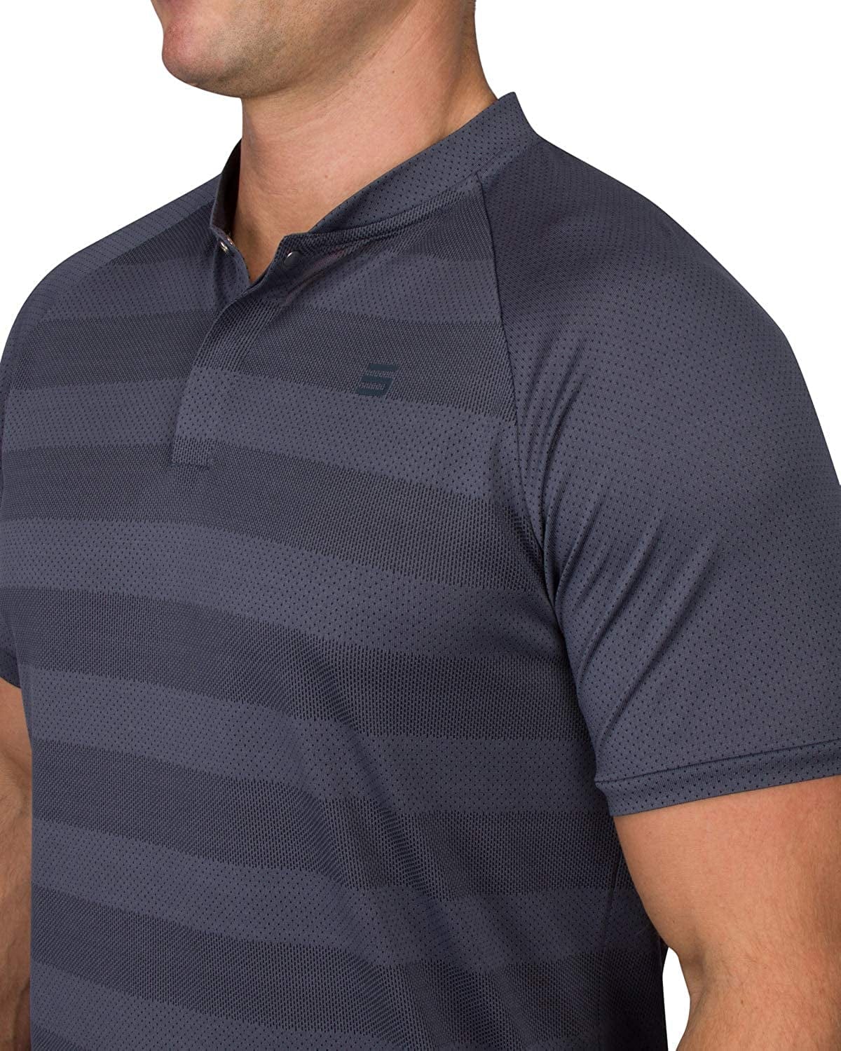Three Sixty Six Golf Shirts for Men - Dry Fit Collarless Polo Shirts - Lightweight and Breathable, Stripe Design