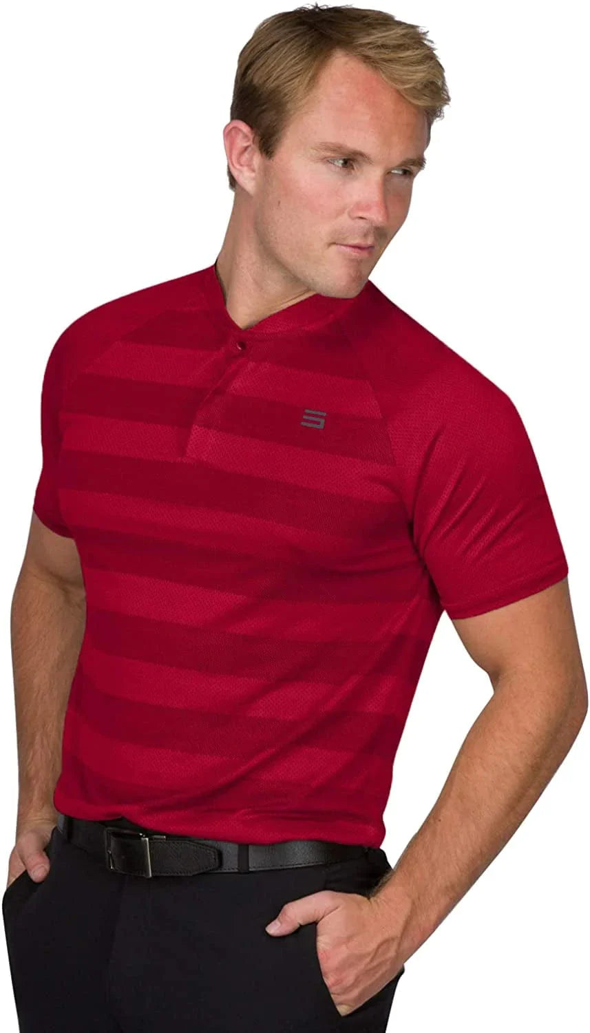 Three Sixty Six Golf Shirts for Men - Dry Fit Collarless Polo Shirts - Lightweight and Breathable, Stripe Design