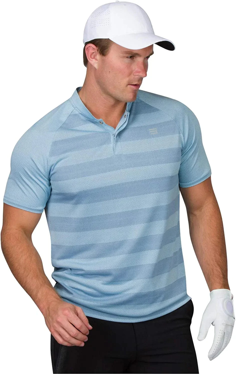 Three Sixty Six Golf Shirts for Men - Dry Fit Collarless Polo Shirts - Lightweight and Breathable, Stripe Design