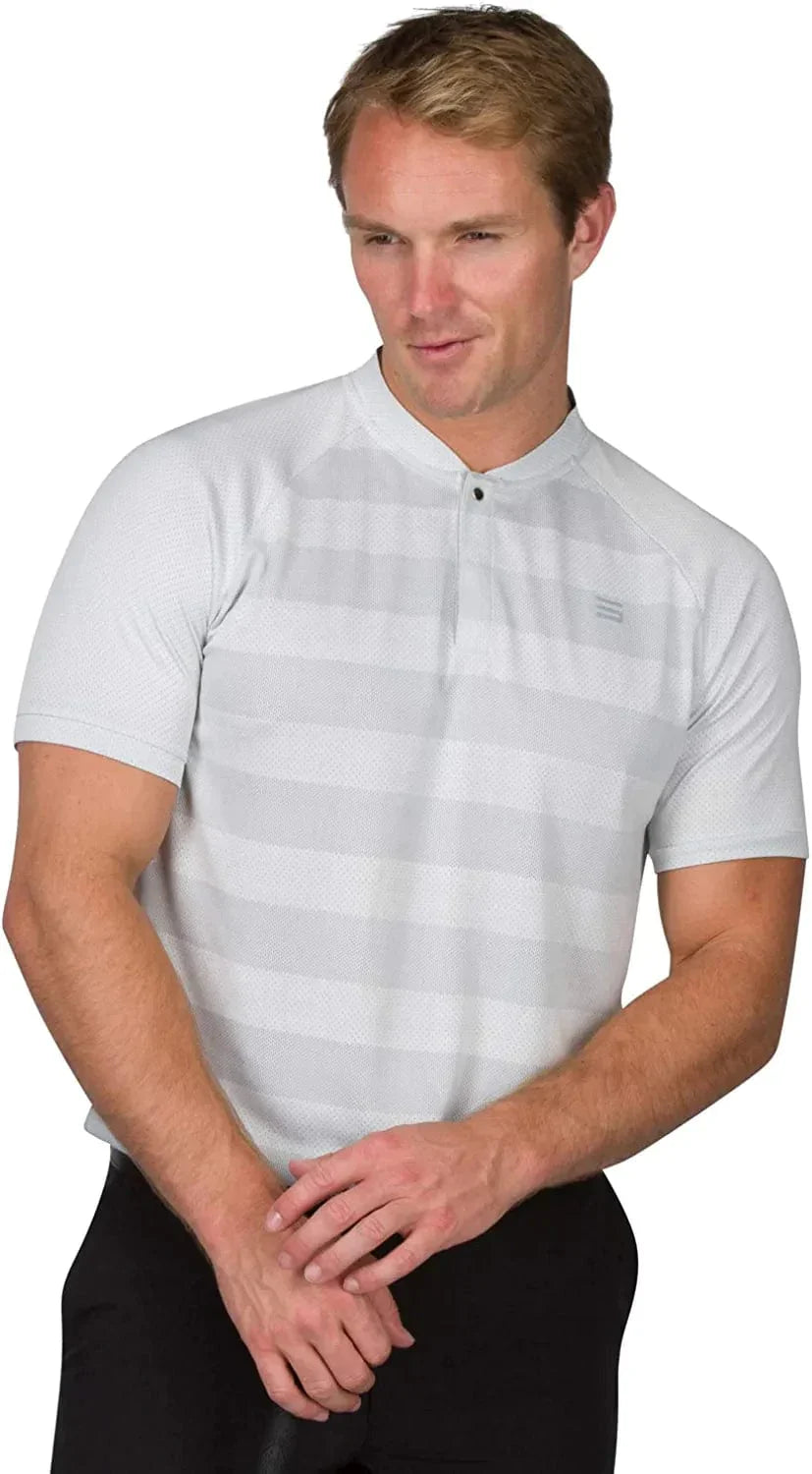 Three Sixty Six Golf Shirts for Men - Dry Fit Collarless Polo Shirts - Lightweight and Breathable, Stripe Design