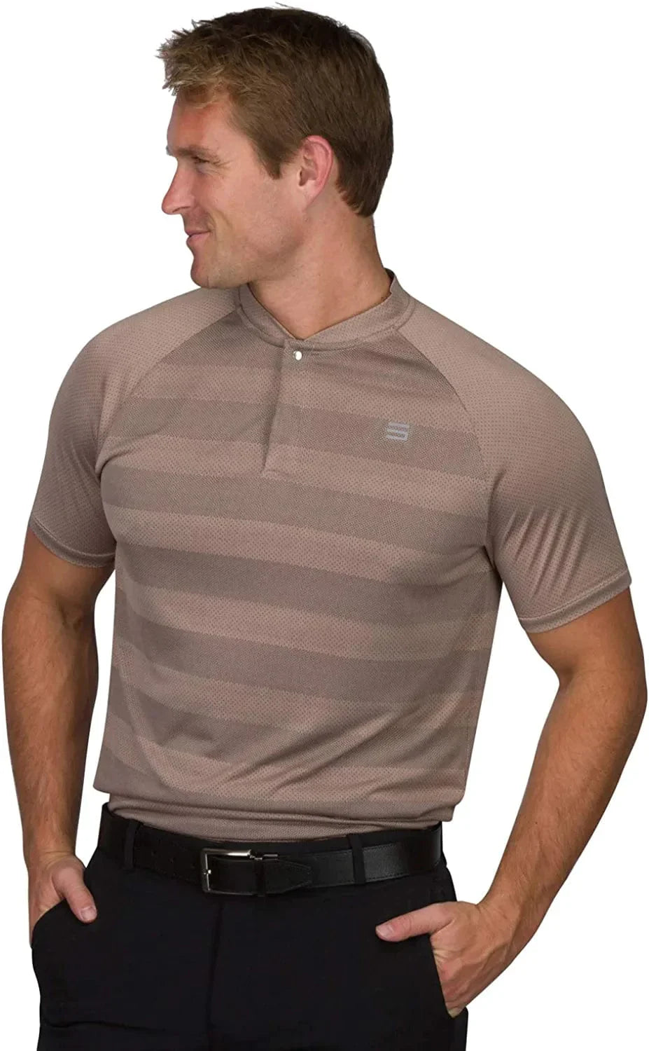 Three Sixty Six Golf Shirts for Men - Dry Fit Collarless Polo Shirts - Lightweight and Breathable, Stripe Design
