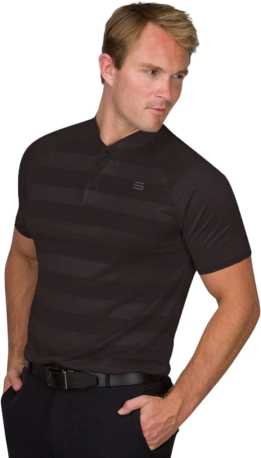 Three Sixty Six Golf Shirts for Men - Dry Fit Collarless Polo Shirts - Lightweight and Breathable, Stripe Design