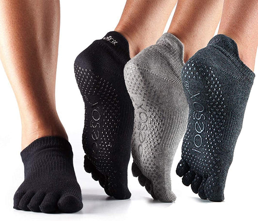 Toesox Yoga Socks Low Rise Full Toe Multi Pack - Grip Non-Slip Toe Socks for Pilates Barre Yoga