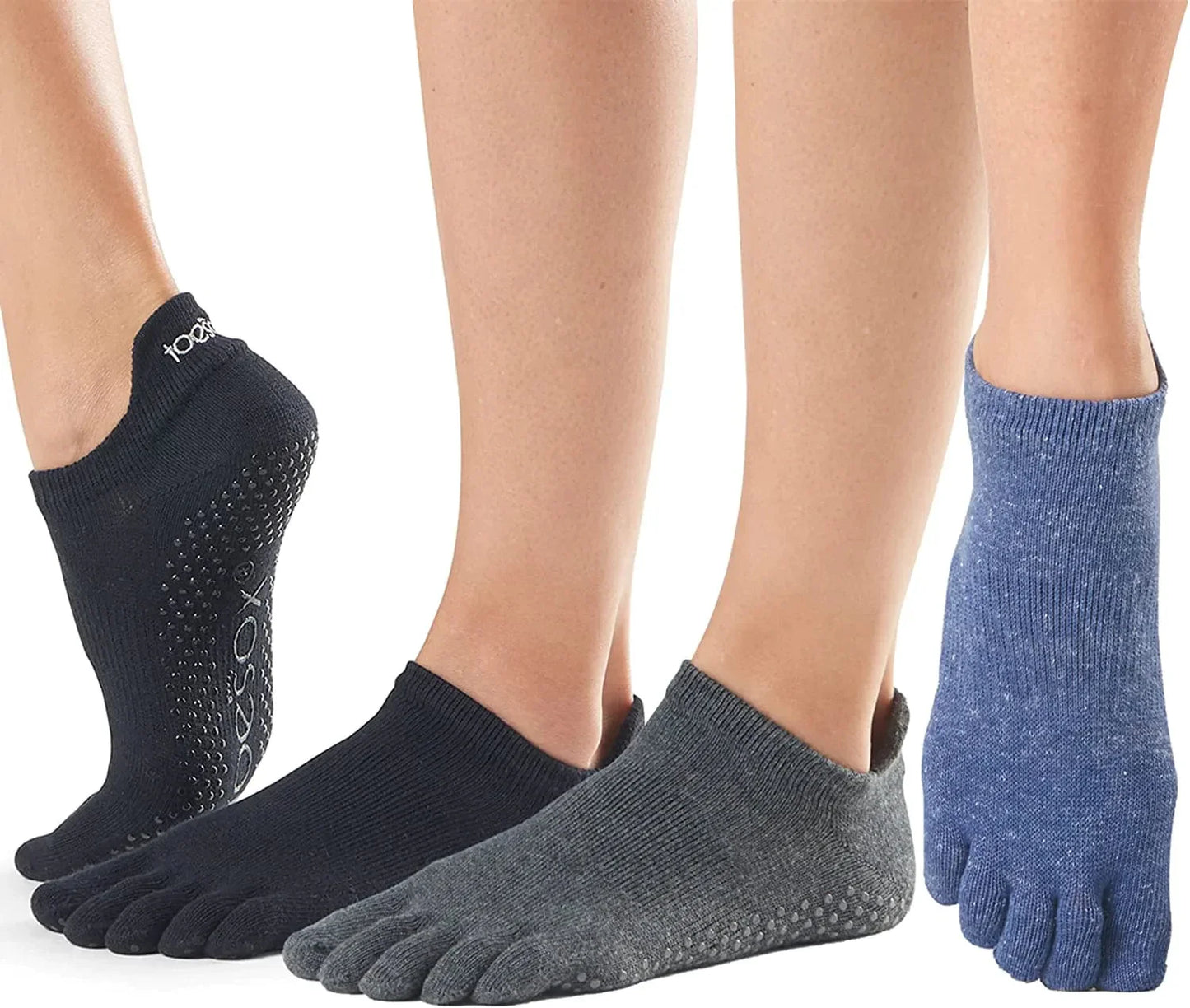 Toesox Yoga Socks Low Rise Full Toe Multi Pack - Grip Non-Slip Toe Socks for Pilates Barre Yoga
