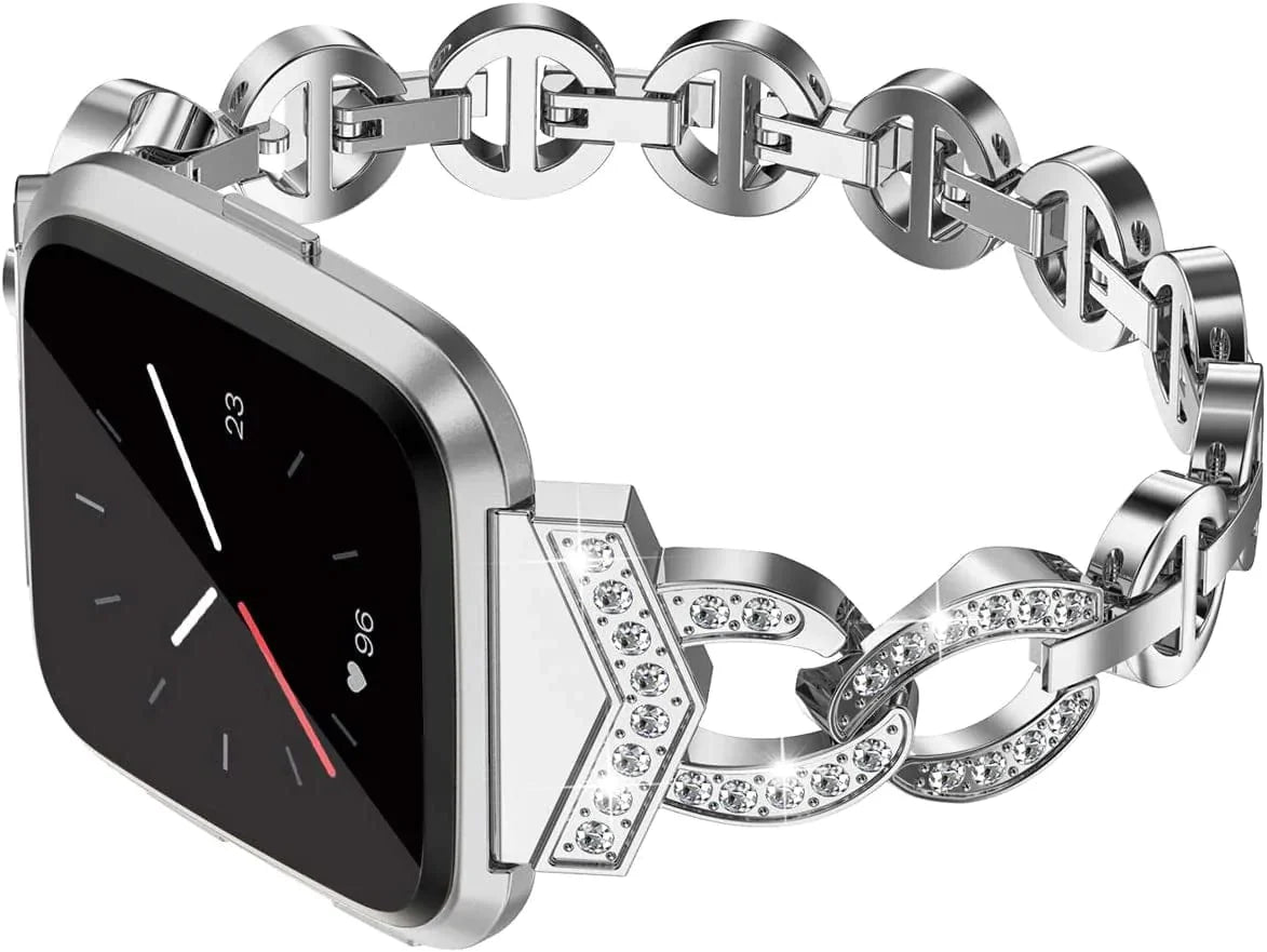 TOYOUTHS Bling Strap Compatible with Fitbit Versa/Versa 2/Versa Lite Special Edition Bands Women Stainless Steel Metal Replacement Bracelet with Diamonds Wristband Accessories Silver