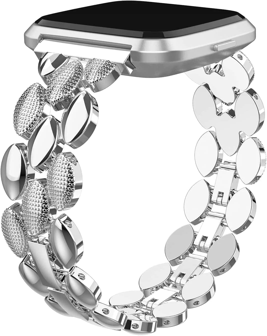 TOYOUTHS Metal Link Compatible with Fitbit Versa/Versa 2/Versa Lite Special Edition Bands Women Men Stylish Strap Bracelet Replacement Wristbands Accessories 5.5-8 Inches (Black)