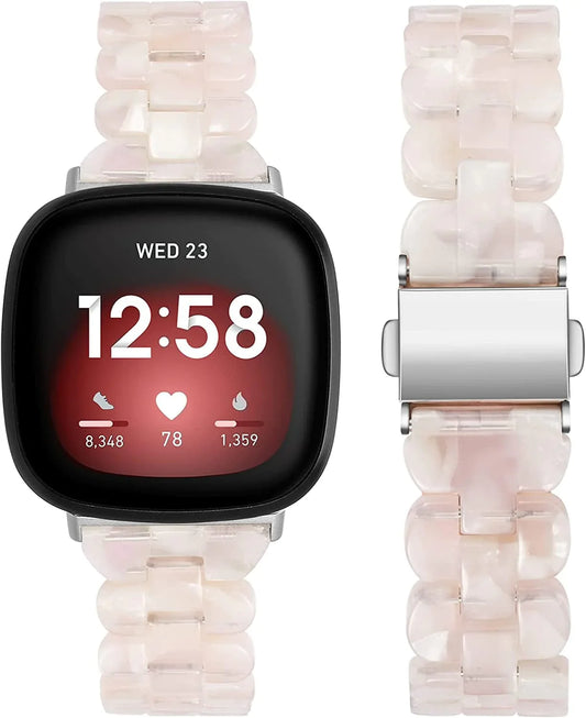 TOYOUTHS Slim Cute Resin Bands Compatible with Fitbit Sense Bands Women, Lightweight Thin Sense Watch Bands Dressy Bracelets Elegant Accessories for Fitbit Versa 3 Bands Women, Clear Light Pink