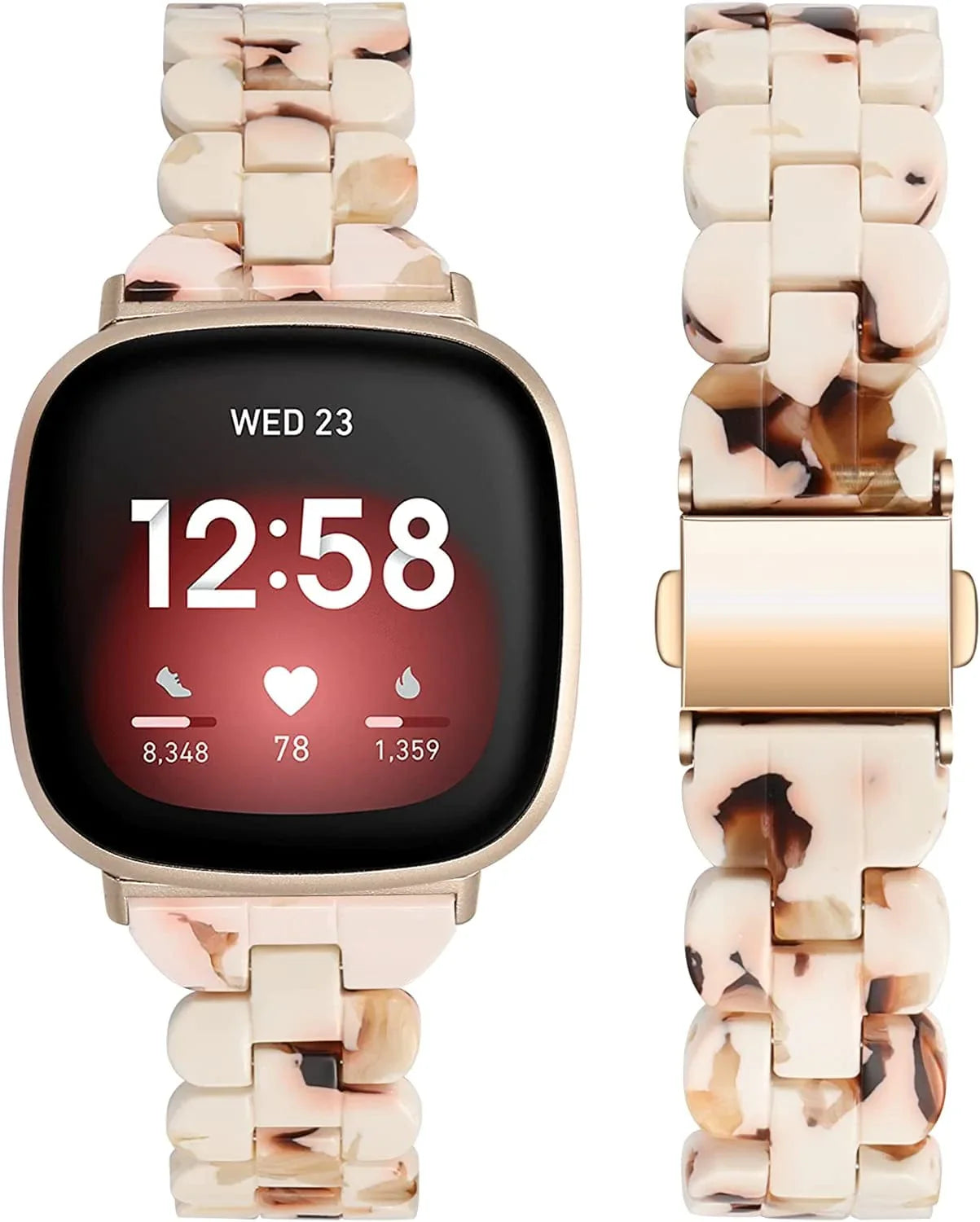 TOYOUTHS Slim Cute Resin Bands Compatible with Fitbit Sense Bands Women, Lightweight Thin Sense Watch Bands Dressy Bracelets Elegant Accessories for Fitbit Versa 3 Bands Women, Clear Light Pink