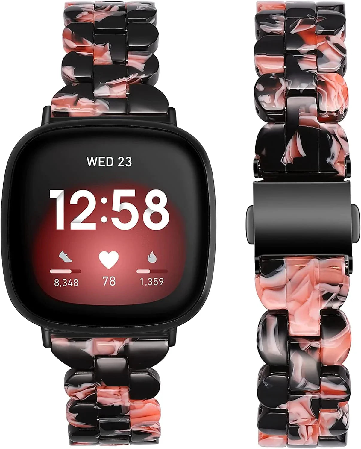 TOYOUTHS Slim Cute Resin Bands Compatible with Fitbit Sense Bands Women, Lightweight Thin Sense Watch Bands Dressy Bracelets Elegant Accessories for Fitbit Versa 3 Bands Women, Clear Light Pink