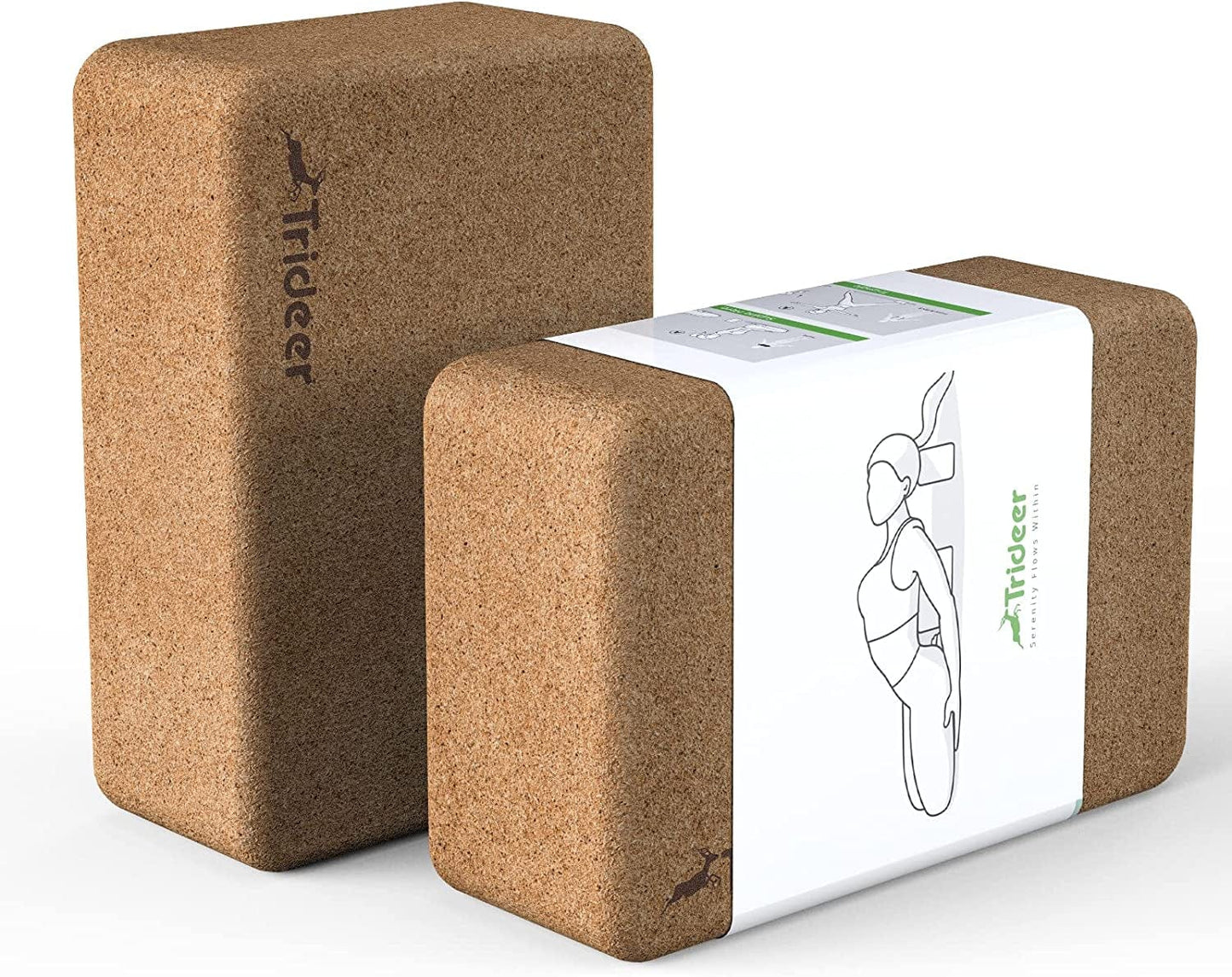 Trideer Cork Yoga Blocks, 2 Pack Natural Cork Block, High Density Yoga Bricks with Non Slip Surface, Eco-Friendly Yoga Accessories for Women, Ideal for Yoga, General Fitness, Pilates, Stretching, Toning Workouts, 9''*6''*3''