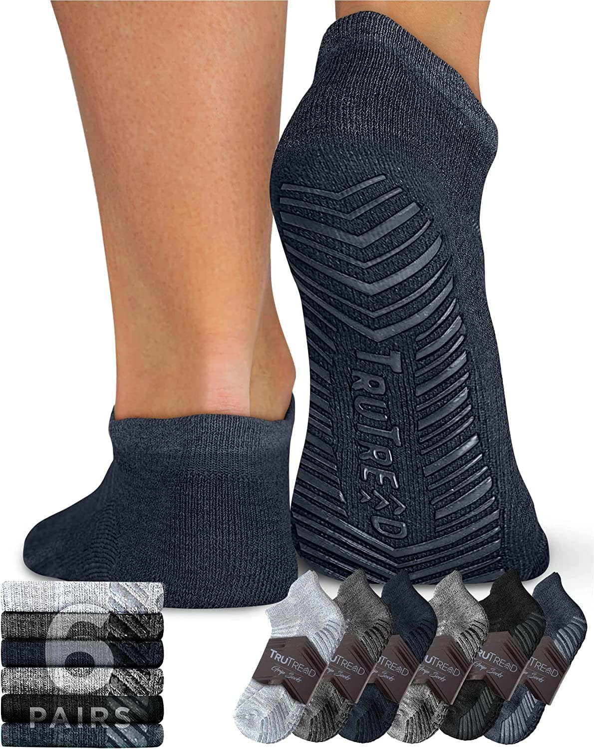 Trutread Pilates Socks with Grips for Women and Men - 6 Pairs Yoga Socks for Women | Yoga Socks for Men | Pure Barre Socks