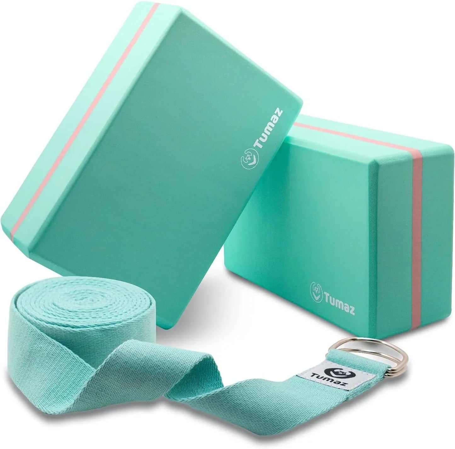 Tumaz Yoga Blocks 2 Pack with Strap Set, High Density/Lightweight EVA Foam Yoga Blocks or Non-Slip Solid Natural Cork Yoga Blocks Set & Premium Yoga Brick for All Yogi [E-Book Included]
