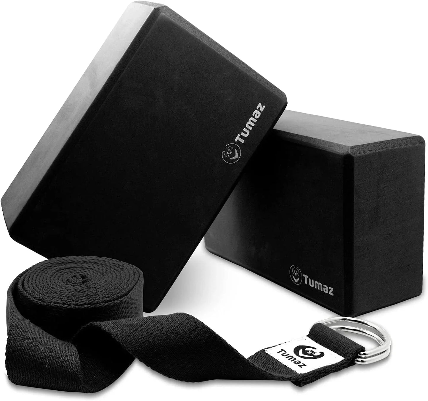 Tumaz Yoga Blocks 2 Pack with Strap Set, High Density/Lightweight EVA Foam Yoga Blocks or Non-Slip Solid Natural Cork Yoga Blocks Set & Premium Yoga Brick for All Yogi [E-Book Included]
