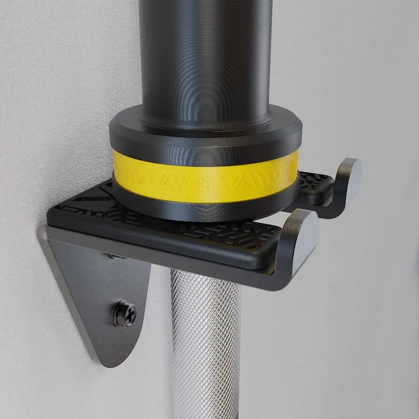 VAIIO Single Olympic Barbell Hanger,Garage Gym Bar Wall Rack,Vertical Barbell Mount Rack,Black Powder Coated,Space Saving Commercial or Home Gym Accessory,Holds under 33Mm Bar Size