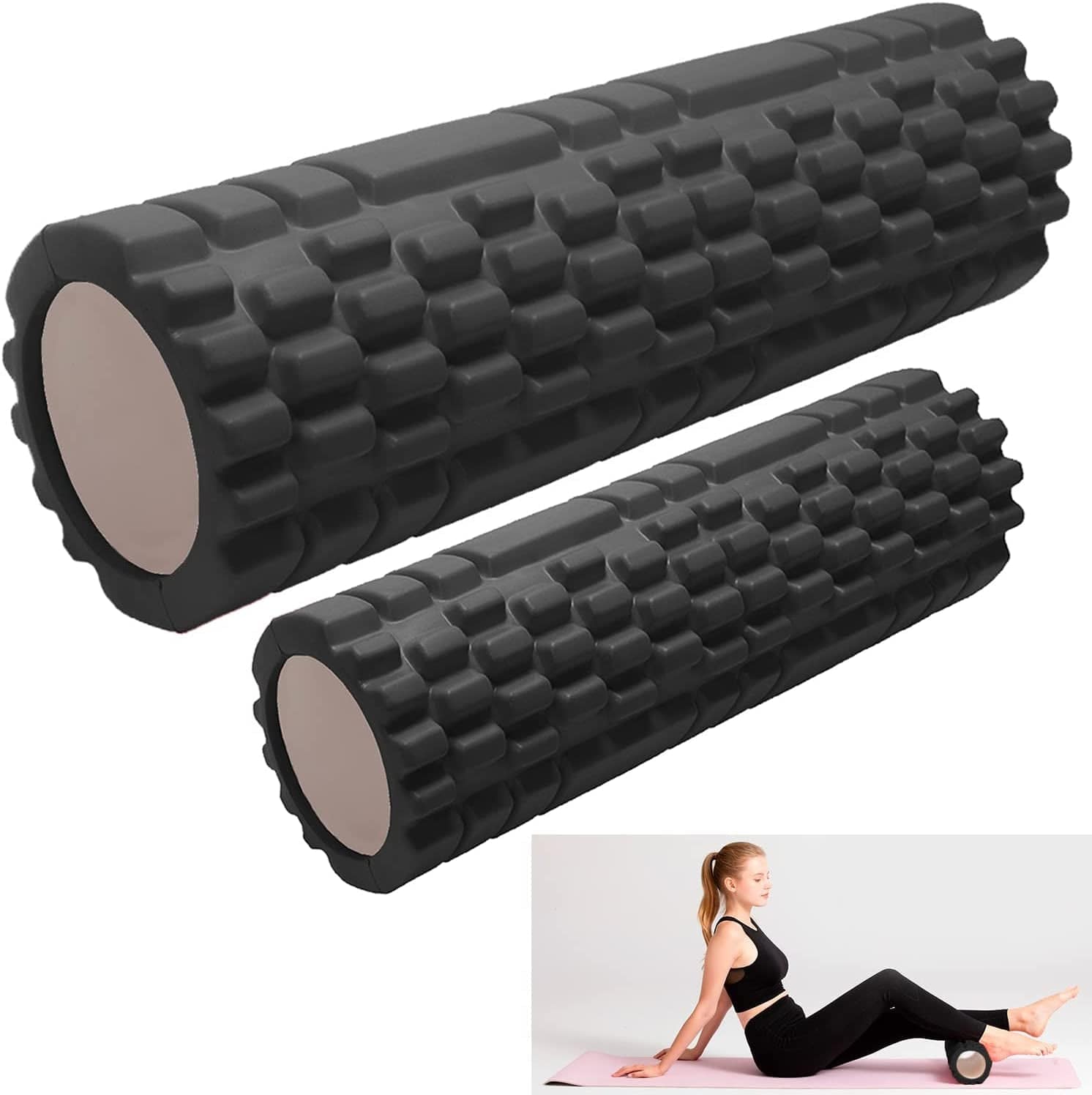 Vaupan Foam Roller Deep Tissue Massage and Muscle Recovery, Myofascial Trigger Point Release, 2 Pack High-Density Foam Roller for Exercise, Physical Therapy (Black)