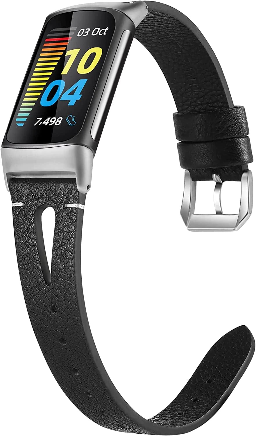 Wearlizer Compatible with Fitbit Charge 5 Bands for Women Men, Slim Leather Band Thin Watch Replacement Strap Wristband Accessories for Charge 5, Black