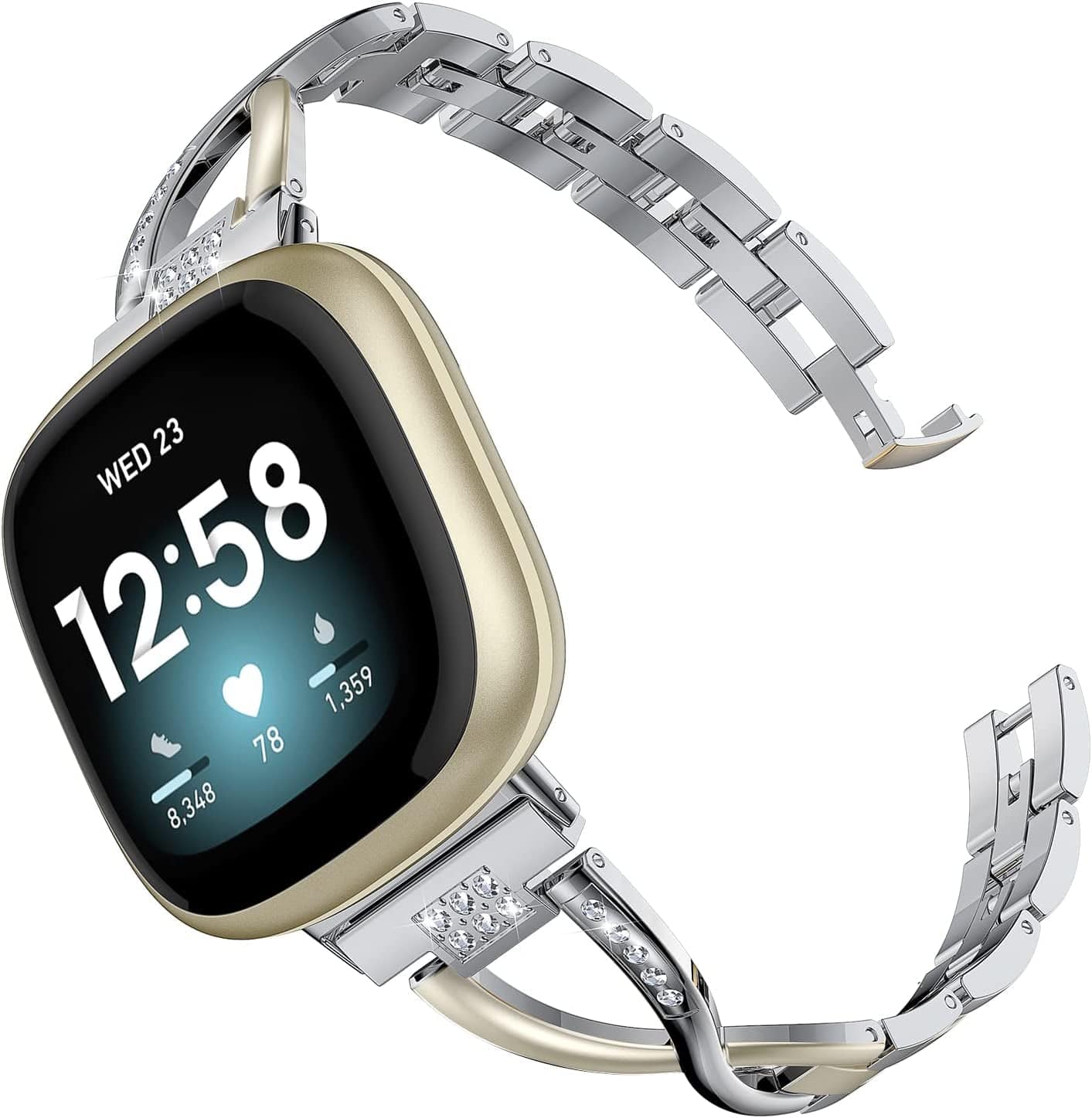 Wearlizer Compatible with Fitbit Sense/Fitbit Versa 3 Bands for Women Dressy Metal Wristbands Strap Accessory Bling Rhinestone Bracelet Band for Fitbit Sense/Versa 3 Smartwatch, Black