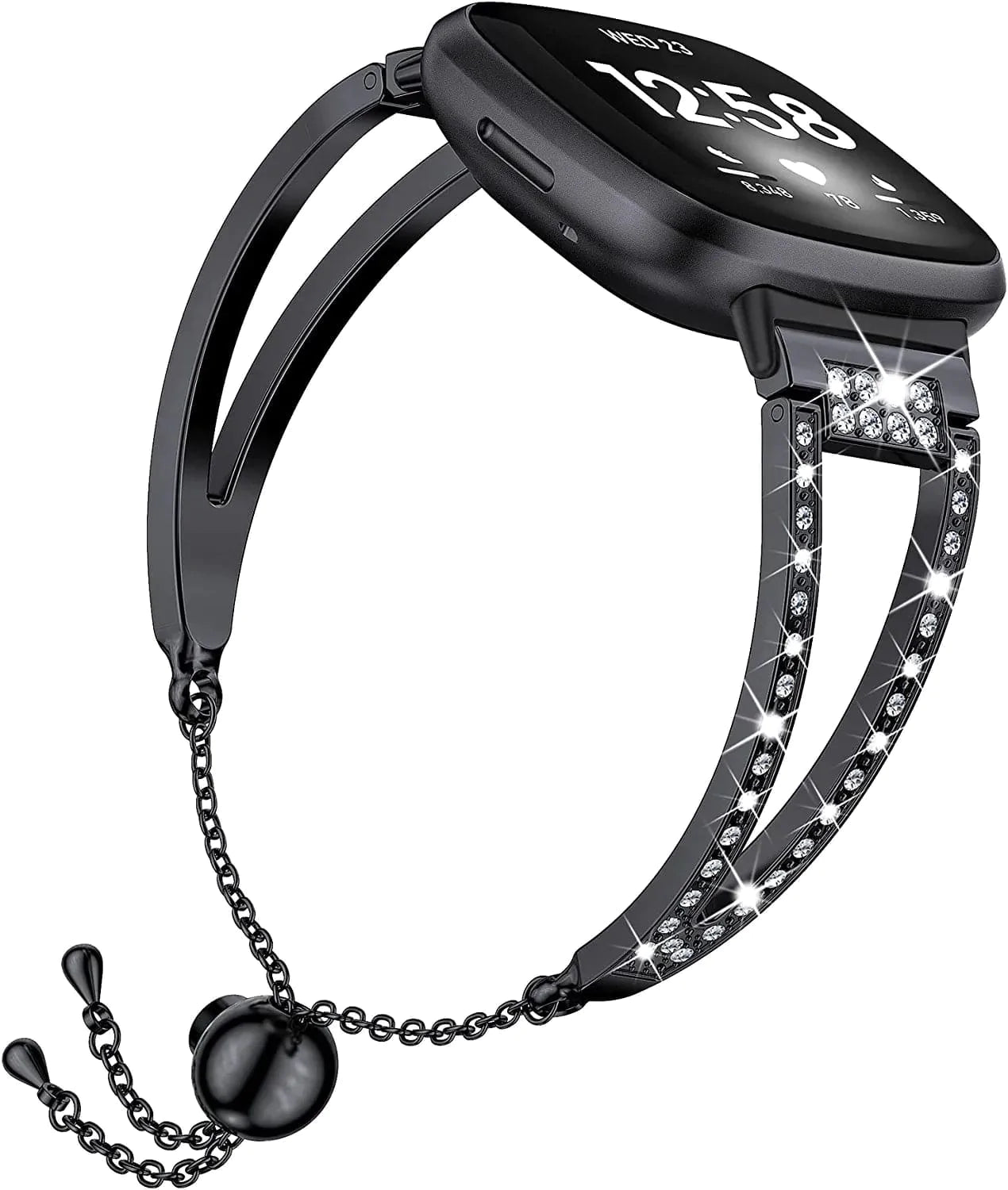 Wearlizer Compatible with Fitbit Versa 3/Fitbit Sense Bands for Women, Dressy Metal Wristbands Strap Accessories Bling Rhinestone Bracelet Watch Band for Versa 3/Sense, Soft Gold