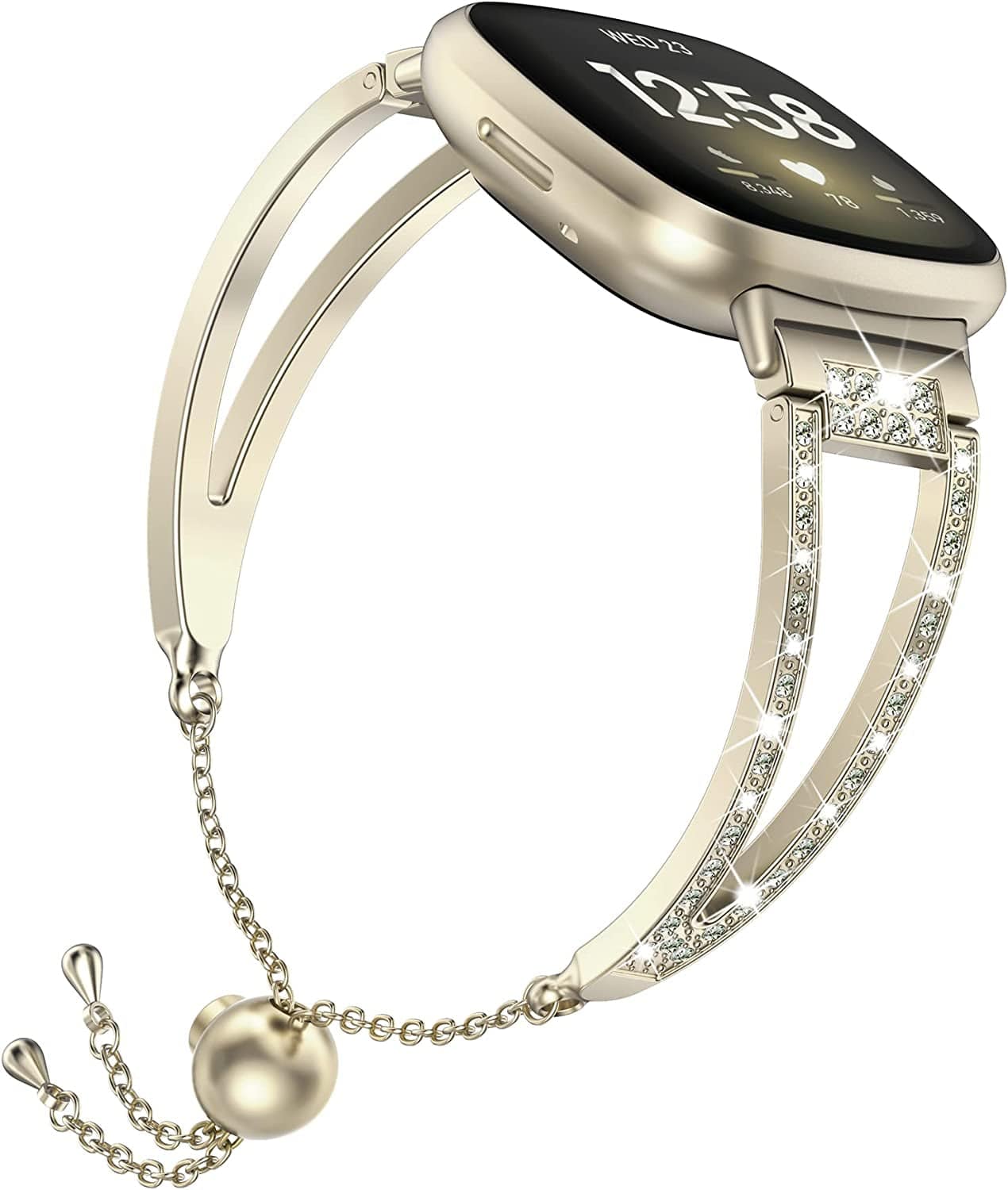 Wearlizer Compatible with Fitbit Versa 3/Fitbit Sense Bands for Women, Dressy Metal Wristbands Strap Accessories Bling Rhinestone Bracelet Watch Band for Versa 3/Sense, Soft Gold