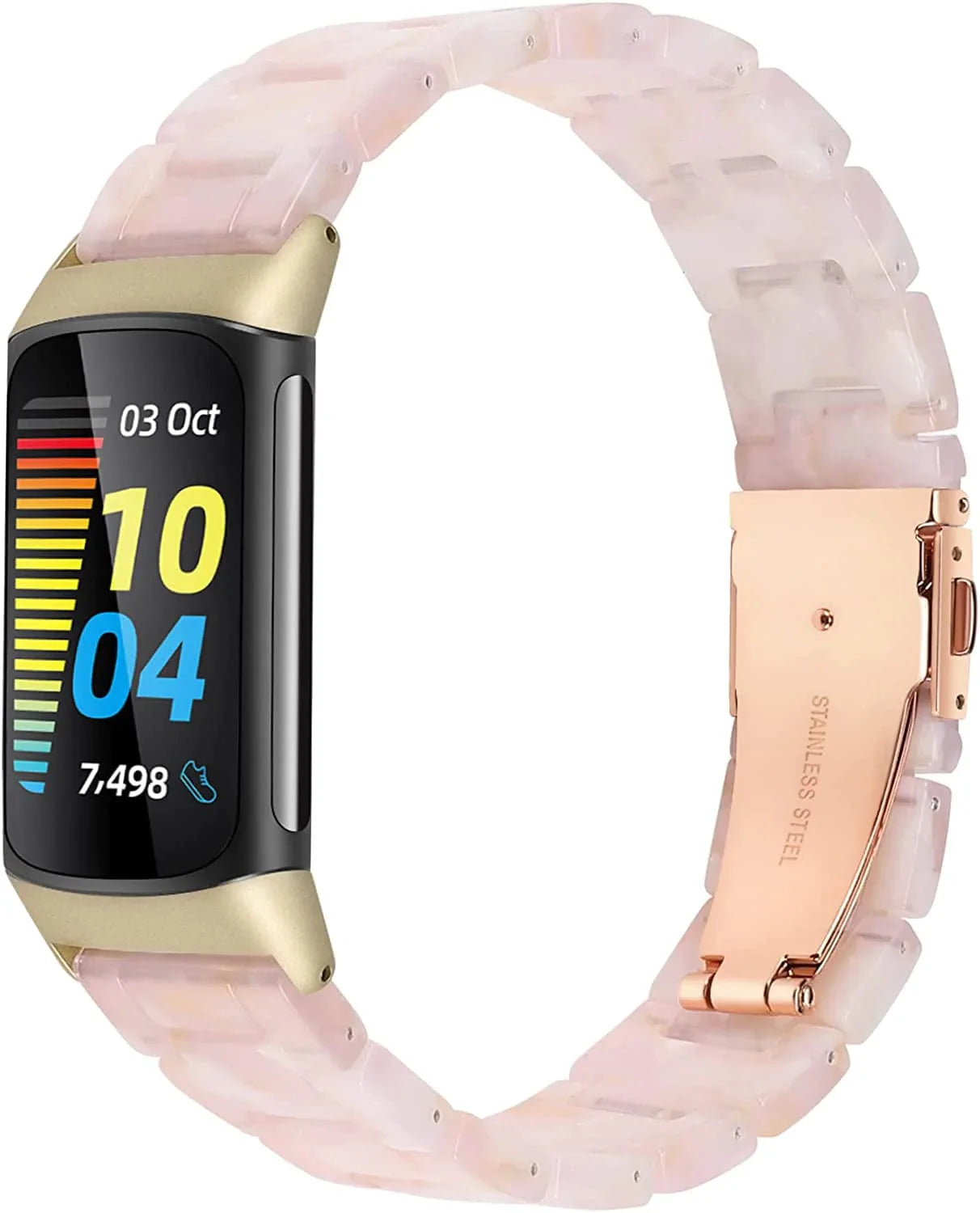 Wearlizer Resin Band Compatible with Fitbit Charge 5 Bands for Women Men, Cute Fashion Lightweight Bracelet Wristband Strap Accessories with Metal Buckle for Charge 5 Smartwatch, Tortoise