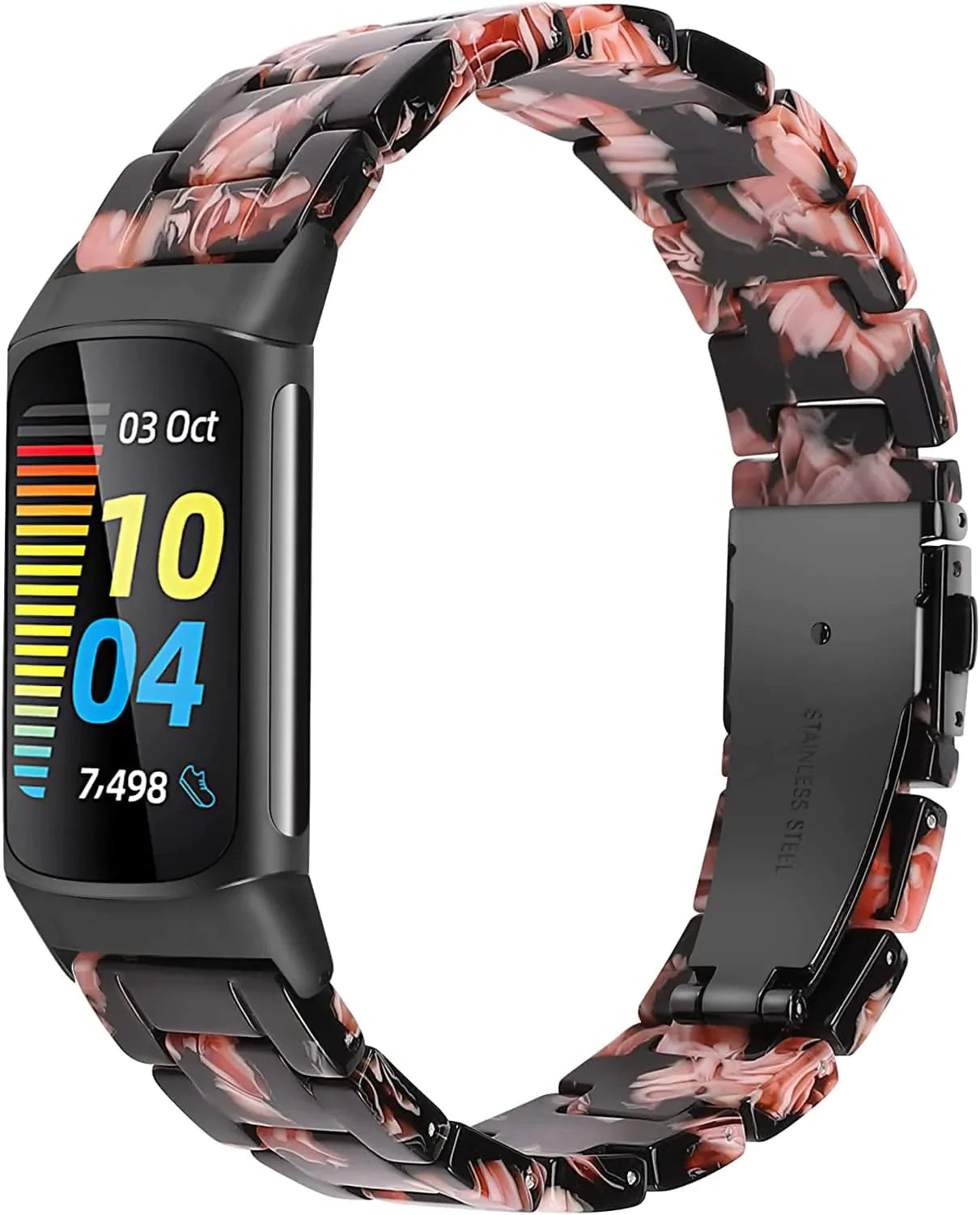 Wearlizer Resin Band Compatible with Fitbit Charge 5 Bands for Women Men, Cute Fashion Lightweight Bracelet Wristband Strap Accessories with Metal Buckle for Charge 5 Smartwatch, Tortoise