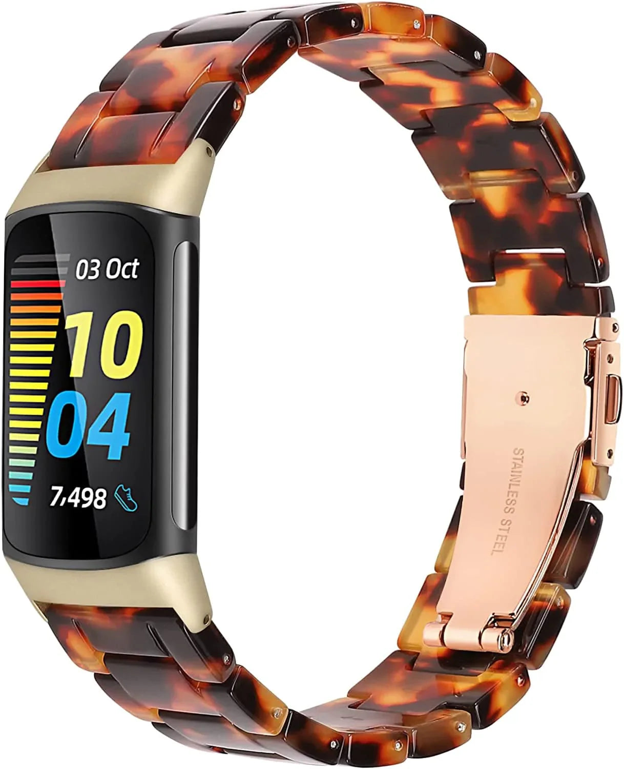 Wearlizer Resin Band Compatible with Fitbit Charge 5 Bands for Women Men, Cute Fashion Lightweight Bracelet Wristband Strap Accessories with Metal Buckle for Charge 5 Smartwatch, Tortoise
