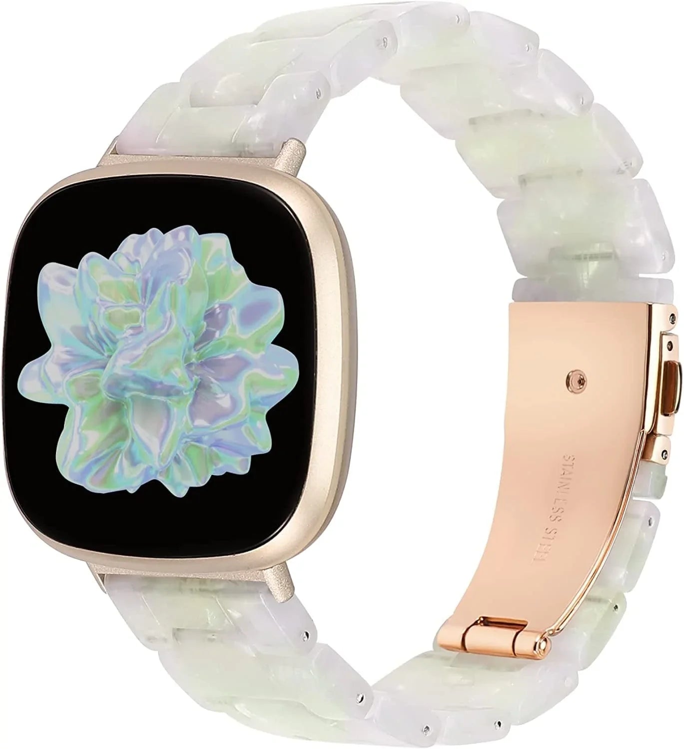 Wearlizer Resin Band Compatible with Fitbit Sense Bands/Versa 3 Bands for Women Men, Cute Fashion Lightweight Bracelet Wristband Strap Accessories with Buckle for Fitbit Sense/Versa 3,White Flower