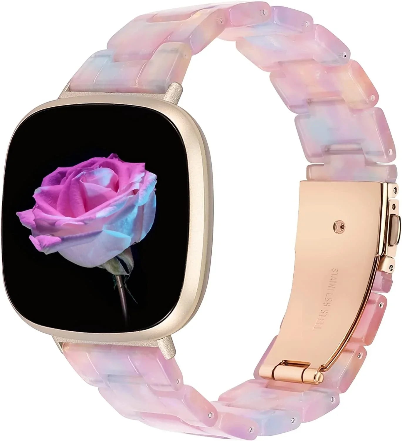 Wearlizer Resin Band Compatible with Fitbit Sense Bands/Versa 3 Bands for Women Men, Cute Fashion Lightweight Bracelet Wristband Strap Accessories with Buckle for Fitbit Sense/Versa 3,White Flower