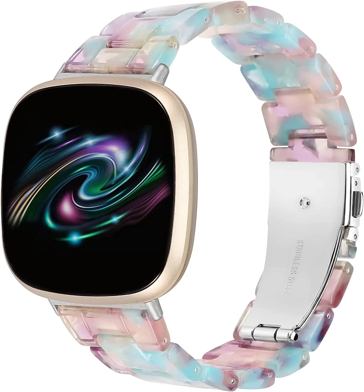 Wearlizer Resin Band Compatible with Fitbit Sense Bands/Versa 3 Bands for Women Men, Cute Fashion Lightweight Bracelet Wristband Strap Accessories with Buckle for Fitbit Sense/Versa 3,White Flower