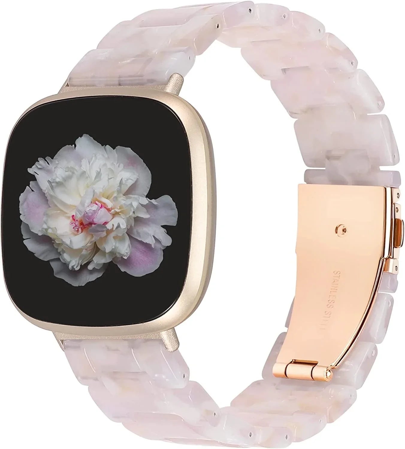 Wearlizer Resin Band Compatible with Fitbit Sense Bands/Versa 3 Bands for Women Men, Cute Fashion Lightweight Bracelet Wristband Strap Accessories with Buckle for Fitbit Sense/Versa 3,White Flower
