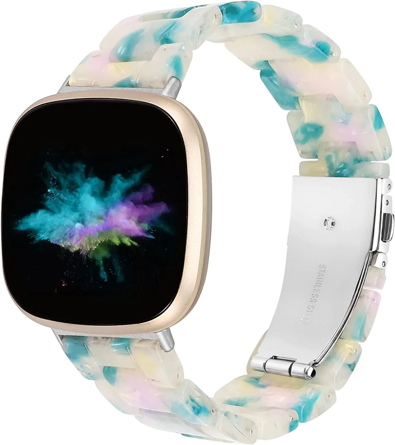 Wearlizer Resin Band Compatible with Fitbit Sense Bands/Versa 3 Bands for Women Men, Cute Fashion Lightweight Bracelet Wristband Strap Accessories with Buckle for Fitbit Sense/Versa 3,White Flower