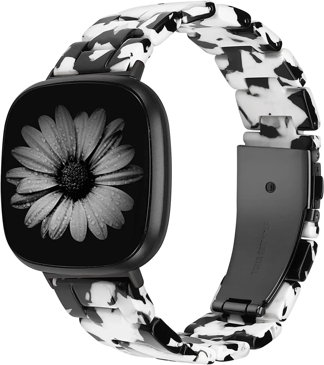 Wearlizer Resin Band Compatible with Fitbit Sense Bands/Versa 3 Bands for Women Men, Cute Fashion Lightweight Bracelet Wristband Strap Accessories with Buckle for Fitbit Sense/Versa 3,White Flower