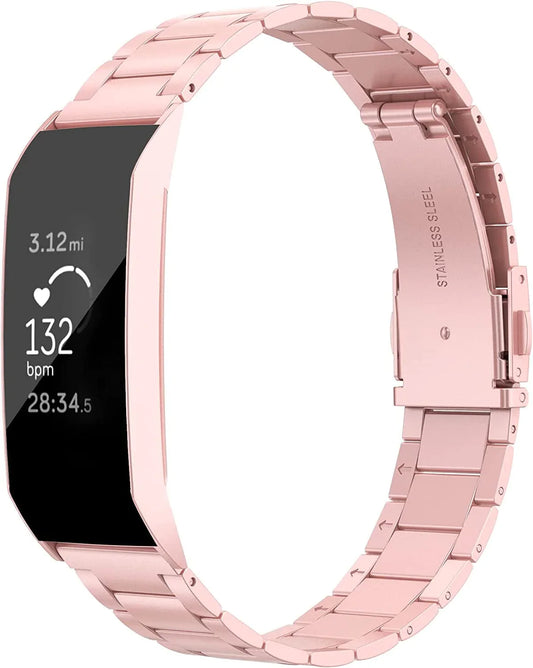 Wearlizer Stainless Steel Band Compatible for Fitbit Charge 3/Fitbit Charge 4/Charge 3 SE Bandswomen Men,Ultra-Thin Lightweight Replacement Strap Wristbands Accessories for Fitbit Charge 3 (Rosegold)
