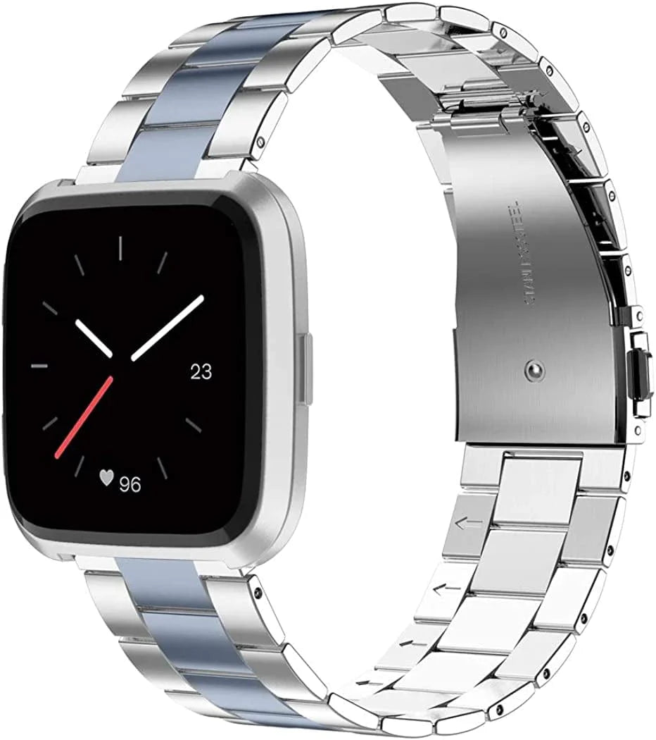 Wearlizer Stainless Steel Compatible for Fitbit Versa/Versa 2 /Versa Lite/Versa SE Bands Women Men,Ultra-Thin Lightweight Replacement Compatible for Fitbit Versa