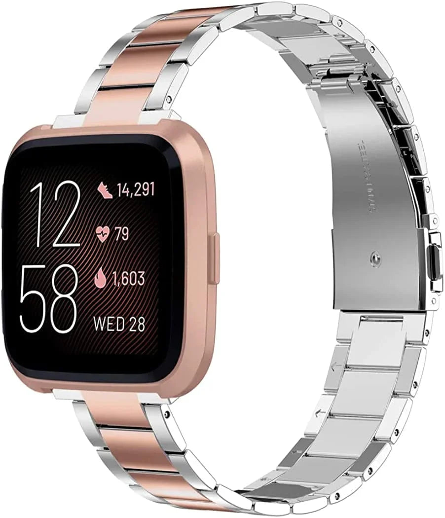 Wearlizer Stainless Steel Compatible for Fitbit Versa/Versa 2 /Versa Lite/Versa SE Bands Women Men,Ultra-Thin Lightweight Replacement Compatible for Fitbit Versa